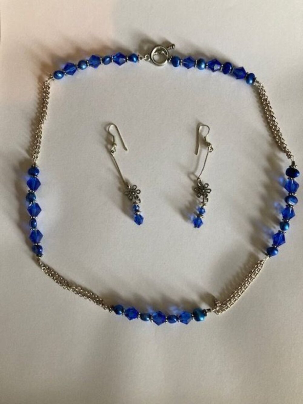 Blue Beaded Necklace and Earring Set